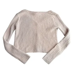 Sincerely‎ Jules Size S Fuzzy Crop Cardigan Sweater Blush Pink Preppy Ribbed thumbnail 2