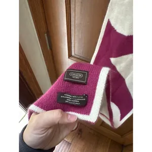 COACH Angora Cashmere Wool Blend Magenta Cream Bold Letter Scarf thumbnail 5