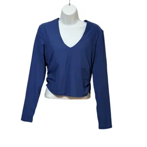 Lululemon Gathered Ribbed Long Sleeve V-Neck Ruched Top Blue Size 10 LW3FQYS thumbnail 3