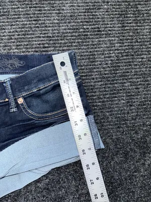 Vintage y2k Express Low Rise Micro Mini Jean Booty Shorts Dark Wash Sz 0 / 27” thumbnail 4