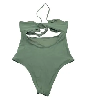 Aerie Ruched Cut Out One Piece Swimsuit Cheeky Green S thumbnail 2