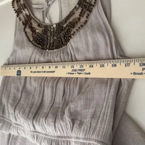 Womens L-XL Taupe Beaded Sequin‎ Neckline Sleeveless Maxi Dress Cowl Back thumbnail 7