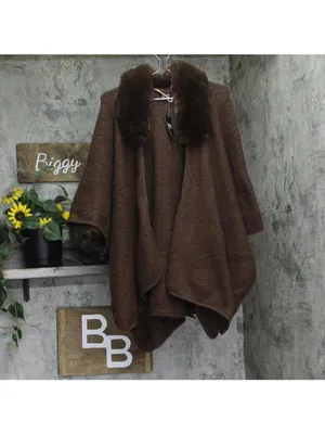 NWT Inc International Concepts Faux Fur Trim Luxe Ruana Topper IN4642511 Brown thumbnail 2
