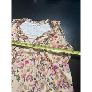 LOFT Womens‎ Large Floral Sleeveless Ruffle Neck Tie Blouse Pink Yellow thumbnail 3