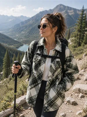 NEW Stradivarius Plaid Green Shacket Jacket Coat thumbnail 1