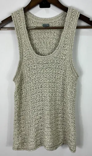 Aerie Crochet Knit Tank Top Womens Medium Beige Boho Racerback Scoop Neck Summer thumbnail 1