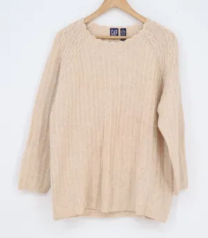Vintage Gap Lambswool Angora Blend Sweater Cream Cable Knit Scalloped Neck S thumbnail 1