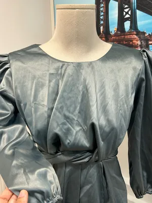 Puff Sleeve Midi Dress Blue thumbnail 3