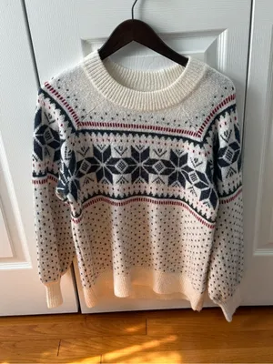 Abercrombie & Fitch Fair Isle Sweater in White and Blue thumbnail 2
