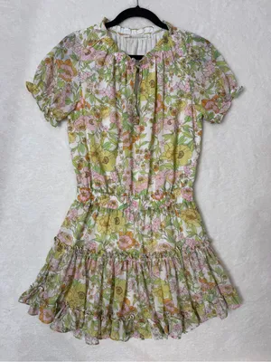 Impeccable Pig Floral Dress Tiered Bottom Keyhole Neckline Womens Size Medium thumbnail 1