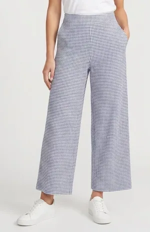 Marc Bouwer Unlimited Blue White Gingham Wide Leg Pants XL Textured Stretch SKU thumbnail 1