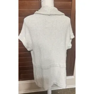 Ann Taylor Loft Lounge Cashmere Blend Open Cardigan sz M Cream short‎ sleeves thumbnail 5