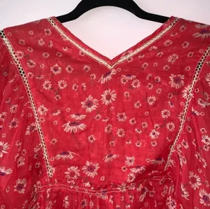 Free People Never A Dull Moment Top Red White Floral V-neck Boxy thumbnail 7