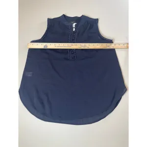 Ann Taylor Petite Top Navy Sleeveless Button Embroidered Size M New With Tag thumbnail 5
