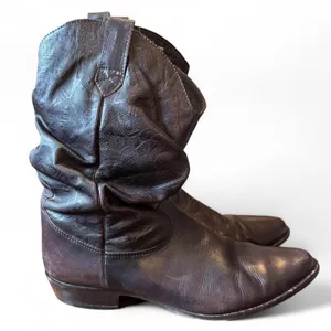 Vintage Brown Leather Slouchy Western Boots Made in Brazil Pointed Toe Boho 8 thumbnail 1