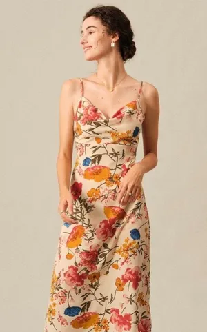 RIHOAS The Cowl Neck floral peony Midi Dress lightweight flowy M thumbnail 1