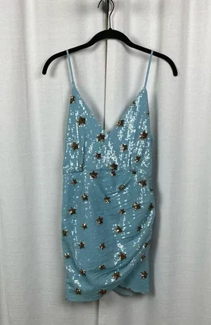 Revolve Superdown Blue Star Print Sequin Dina Mini Dress Sz.S thumbnail 4