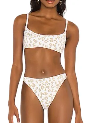 SOLID & STRIPED Women’s Size M Top S Bottom White Gold Leopard Print Bikini thumbnail 5