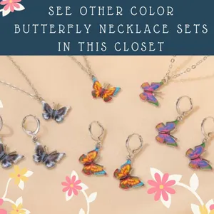 Multi-Color Butterfly Earrings and Necklace Set thumbnail 2