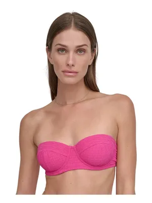 NEW DKNY Textured Molded Balconette Bikini Swim Top DIMTS470 Wildberry Pink M thumbnail 7