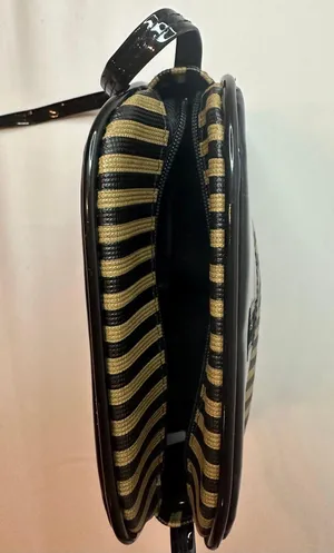 Designer Originals Vintage Fendi-Inspired Black/Tan Striped Neoprene Pequin Crossbody Purse thumbnail 8