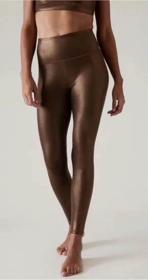 Athleta Elation Ultra High Rise Tights Brown Bronze Shimmer Metallic Leggings S thumbnail 1