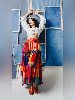 FARM Rio Vibrant Multi-Stripe Tiered MIDI Skirt thumbnail 5