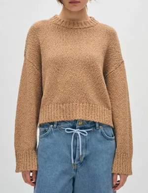 White + Warren Sweater cotton slub easy crewneck womens Brown (small) minimalist thumbnail 1