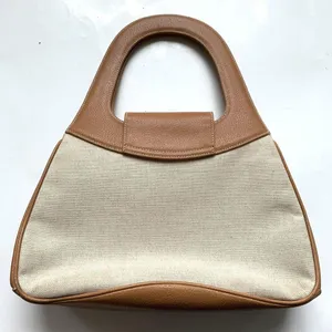 Vintage Authentic Gucci 90’s Leather Bamboo Canvas Shoulder Tan Preppy Classic thumbnail 5