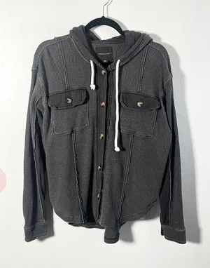American Eagle Shacket Women's XS Gray Waffle Knit Thermal Button Down Hoodie thumbnail 1