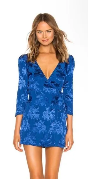 Majorelle Bedford Mini Dress cobalt blue floral satin wrap Small #800 thumbnail 1