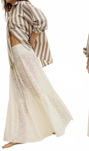 AE Aerie Tiered Lace Maxi Skirt American Eagle True NWT Soft Muslin Medium thumbnail 1
