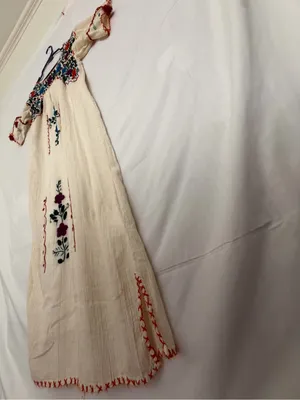 Mexican Hand Embroidered Dress Ivory Floral San Antonino Artisanal Boho(A852) thumbnail 10