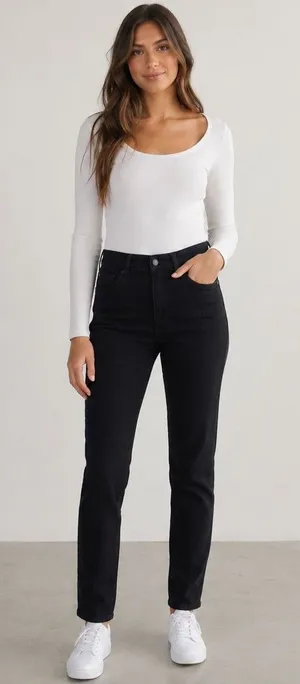 Quince High Rise Black Straight Leg Jeans Women's Size 28 Stretch Minimalist thumbnail 1