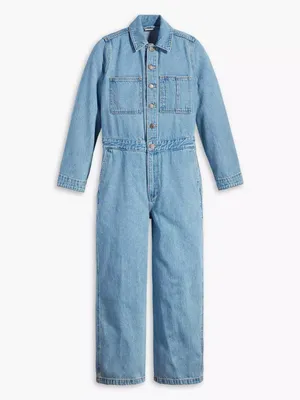 NWOT Levi's Iconic Jumpsuit Light Wash Blue XS Pockets thumbnail 2