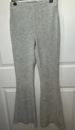 Aerie Groove‎ On Gray Ribbed High Waisted Velour Flare Pant Small Loungewear thumbnail 1