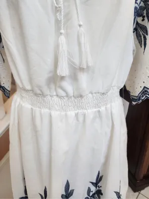 Anthropology Kindred White Embroidered Mini Dress with Navy Floral Accents thumbnail 5