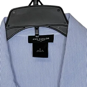 Ann Taylor Button Up Shirt Size‎ 0 Blue White Striped 3/4 Sleeve Stretch Blend thumbnail 2