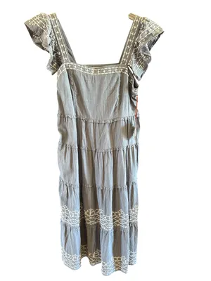 Knox Rose Blue Tiered Midi Dress with White Embroidery thumbnail 3