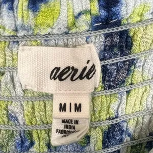 Aerie Floral Tie Dye Keyhole Mini Dress Blue Green Boho Smocked Size M thumbnail 6