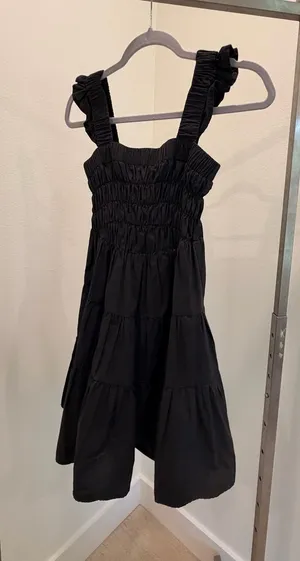 GREYLIN Black Smocked Sleeveless Strappy Fit & Flare Sundress Short XS thumbnail 1
