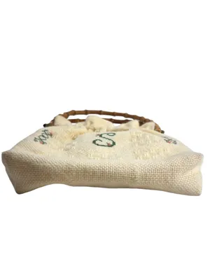 Vintage Monogram “S” Embroidered Cross Stitch Bamboo Handle Cottagecore Bag thumbnail 8