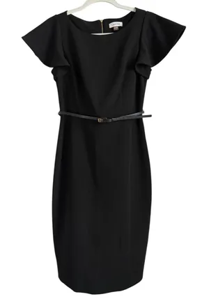 Calvin Klein Black Dress Women's Size 6 Cap Sleeves Empire Waist Gold Zip‎ Back thumbnail 1