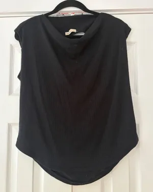 Rag & Bone JEAN Black Ribbed Cowl Neck Sleeveless Top Cutout Back Small‎ S/P thumbnail 1