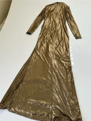 Mac Duggal Metallic Long-Sleeve Asymmetrical Ruched Gown IEENA Collection, 0 thumbnail 6