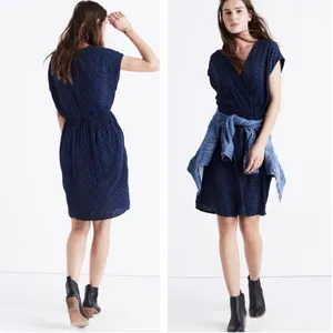 Madewell Navy Blue Wrap-Front Draped‎ Mini Dress in Brushstroke Diamond Size XS thumbnail 12