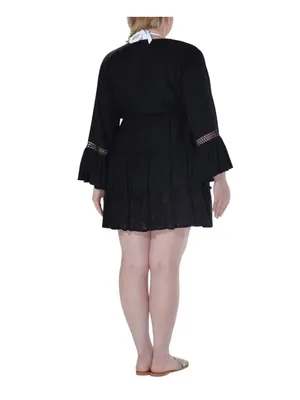 NWT Raviya Lace-Inset Eyelet-Flounce Cover-Up 76301X Black 1X thumbnail 2
