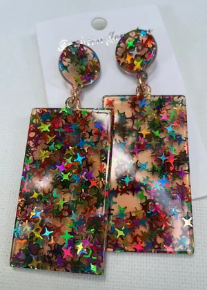 Multicolored Star Resin Rectangle Drop Earrings thumbnail 7