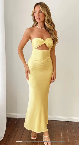 Strapless Yellow Cut Out Maxi Dress thumbnail 2