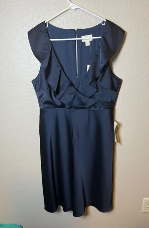 J.Crew Navy Blue Ruffle Neck Sleeveless Sheath Dress Career Party Cocktail thumbnail 1